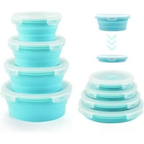 Silicone Collapsible Food Storage Containers-Portable Storage Bowls with Lids – Set of 4 Round Silicone Lunch Containers – Lunch Bento Box BPA free Microwave and Freezer Food Containers (Blue)