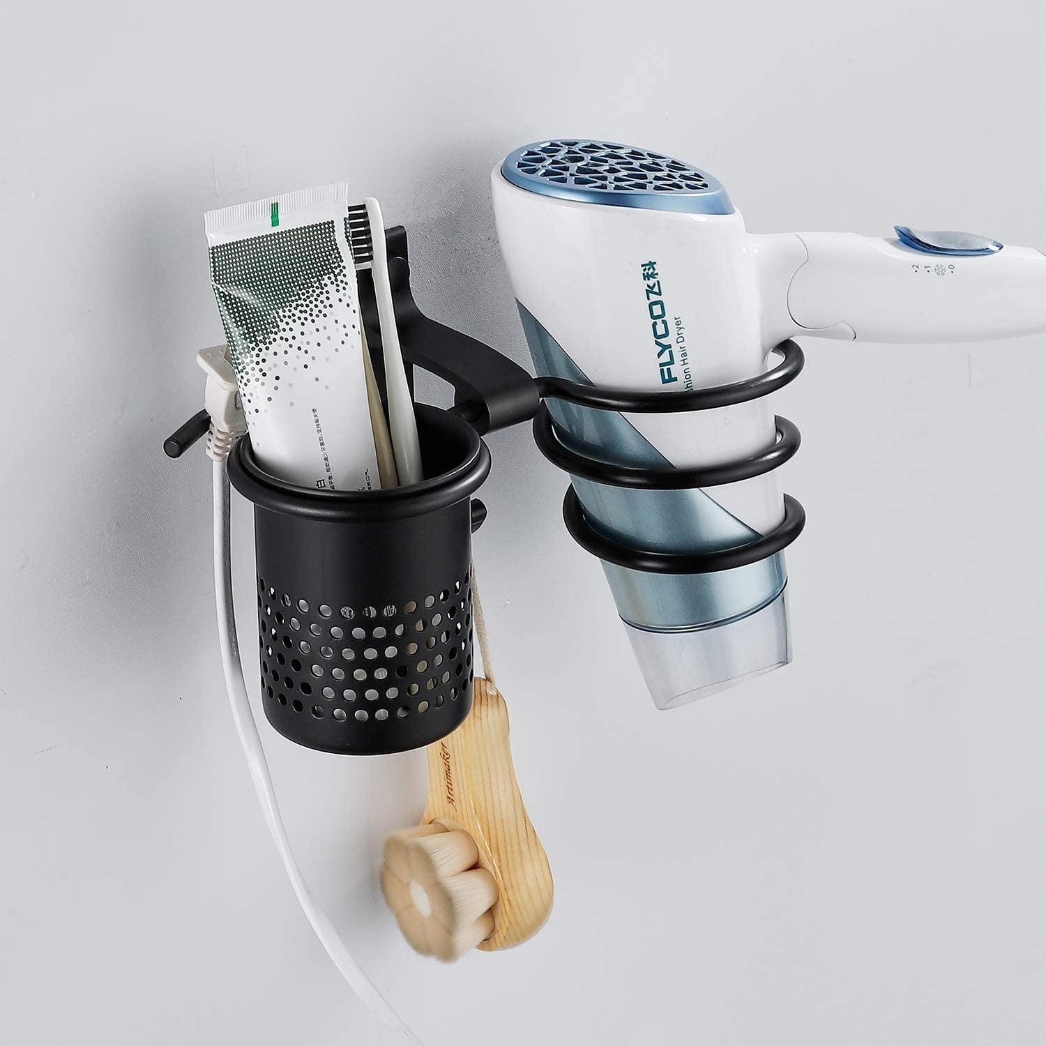Adhesive or Drill Hair Dryer Holder Make up Brush Comb Organizer Shelf  Matte Black | Walmart Canada