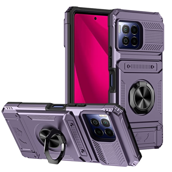 For T-Mobile Revvl 7 Pro/ Revvl 7 Phone Case Magnetic bracket Card Holder Rotated Ring Kickstand Heavy Shockproof Wallet Case