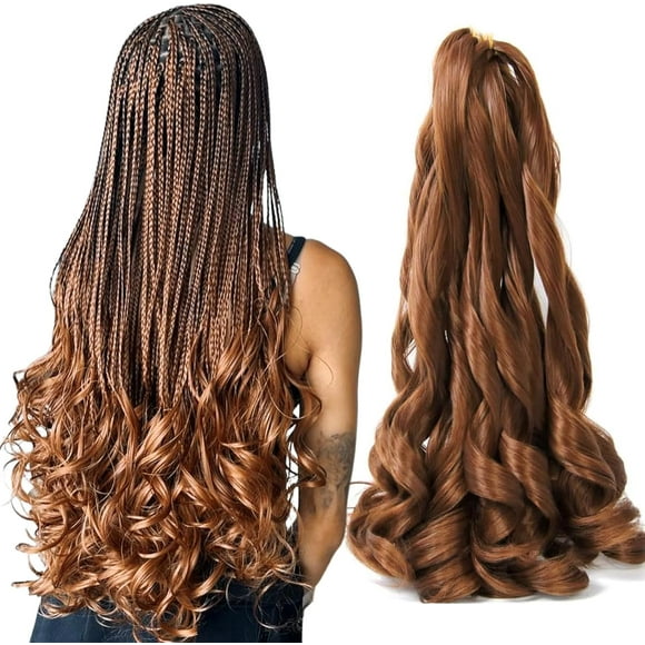 SHILIU-Brown French Curl Braiding Hair 26 Inch 6 Pack 30# French Curls Braiding Hair Bouncy Loose Wavy Spanish Curly Braiding Hair Synthetic French Curl Crochet Braids (85g/pack)