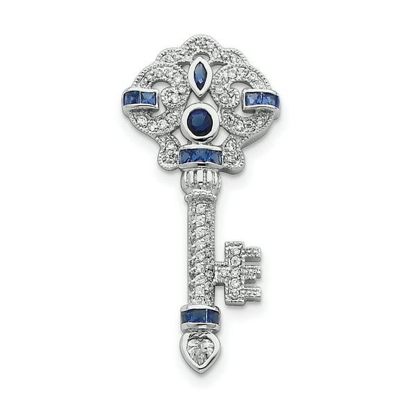 Sterling Silver Blue & Clear CZ Key Slide QP949 (48mm x 21mm)