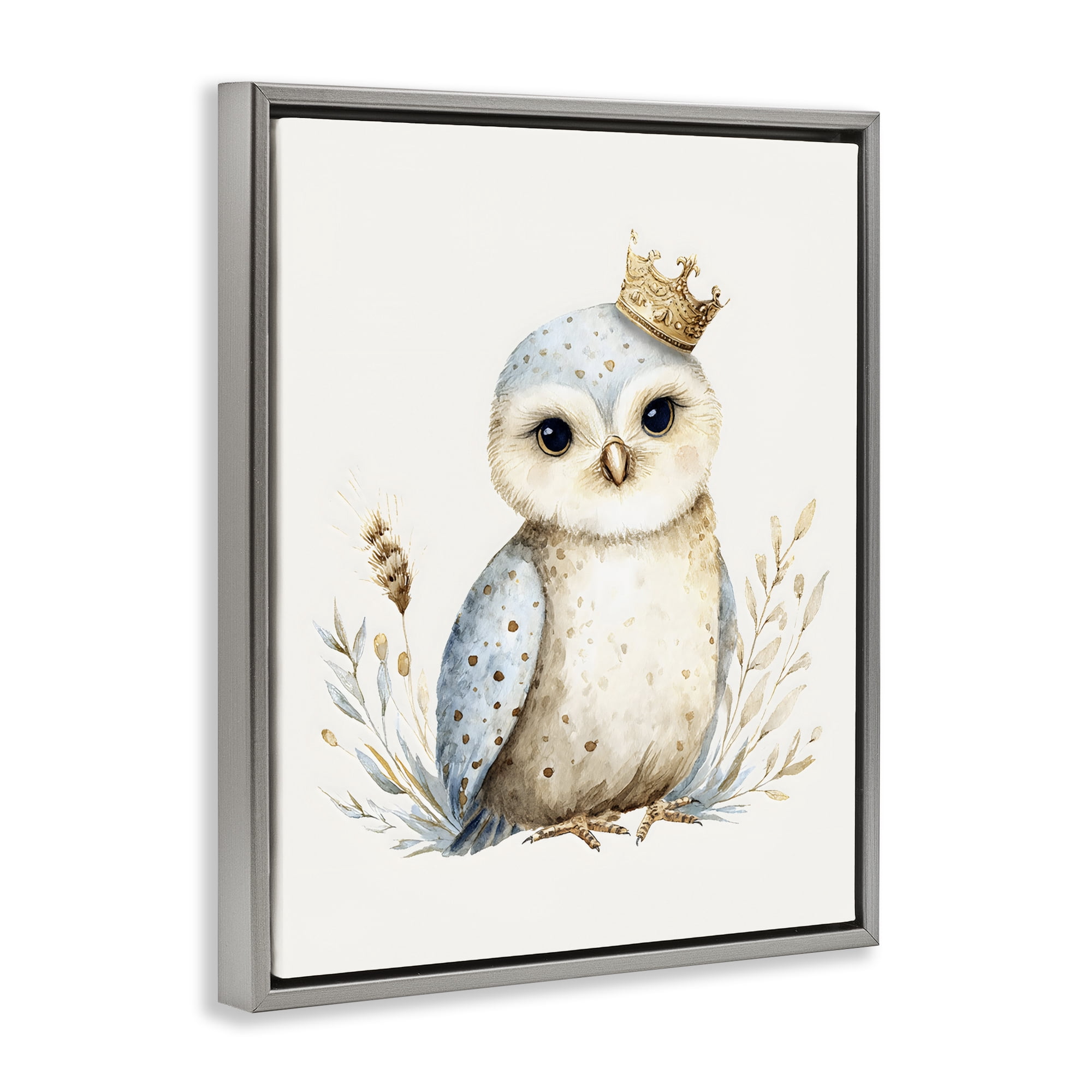 Stupell Industries Watercolor Nursery Owl Gray Framed Floater Canvas Wall Art, design by LSR Design Studio