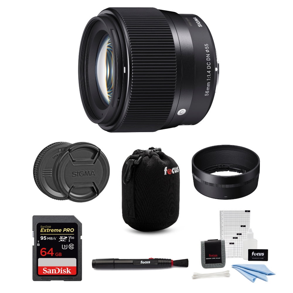 Sigma 56mm f//1.4 DC DN Contemporary Lens for Sony E with 64GB Extreme PRO Bundle