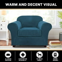 Shanna Velvet Stretch Armchair Covers, 2 Piece Chair Covers Furniture Protector Cushion Couch Cover Soft with Elastic Bottom (Deep water blue)