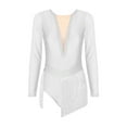 thumbnail image 3 of iEFiEL Womens Glitter Rhinestone Figure Skating Costume Long Sleeve Open Back Tassels Leotard for Gymnastics Lyrical Dance White XL, 3 of 7