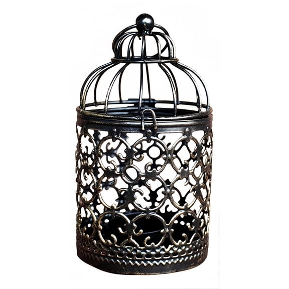 DVWY Hanging Birdcage Tealight Candle Holder Lantern, Black