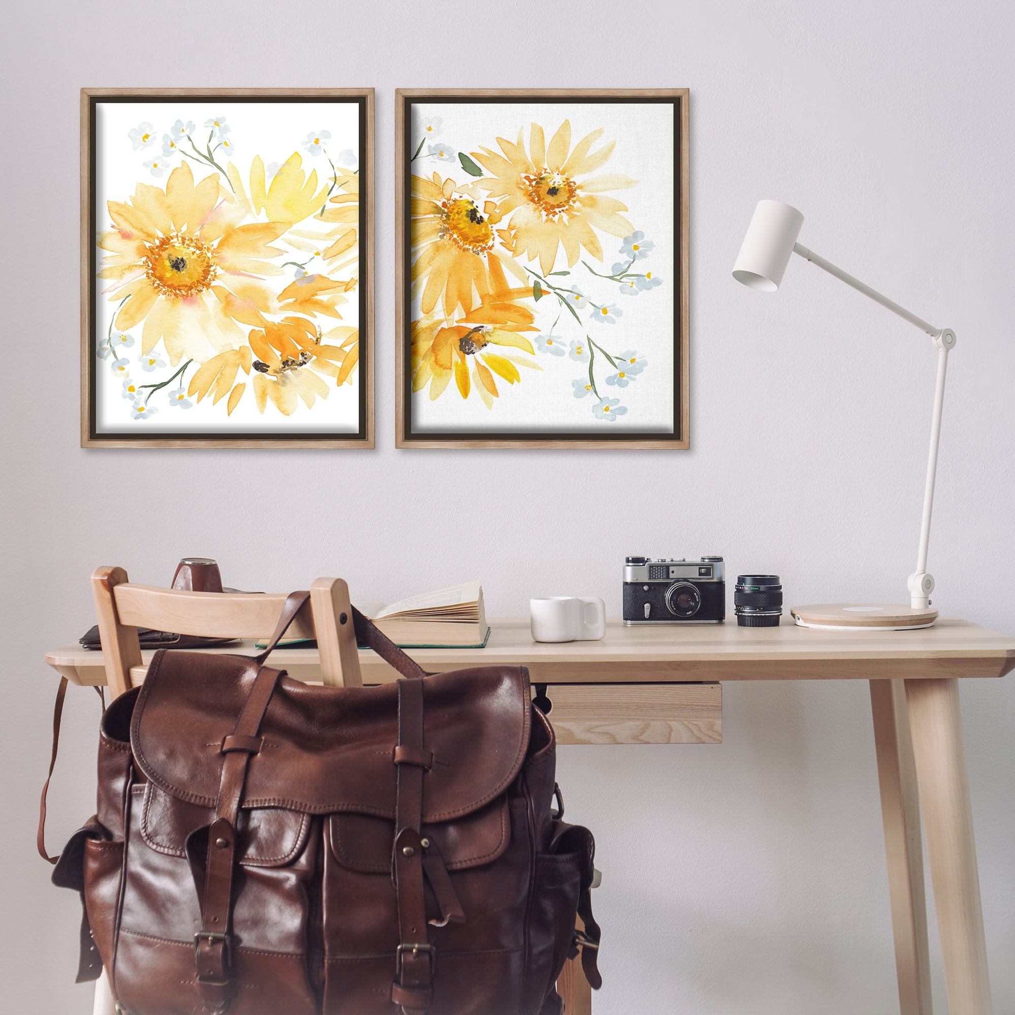Stupell Industries Watercolor Black Eyed Susans Plants & Flowers Painting Brown Floater Framed Canvas Art Print Wall Art, 31 x 25, Set of 2