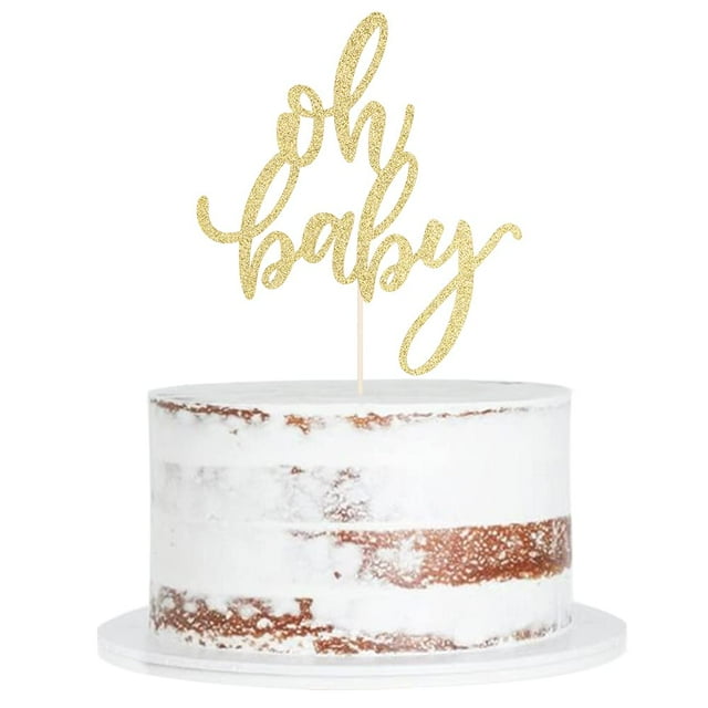 Topper para pastel Oh Baby con glitter dorado Qertesl