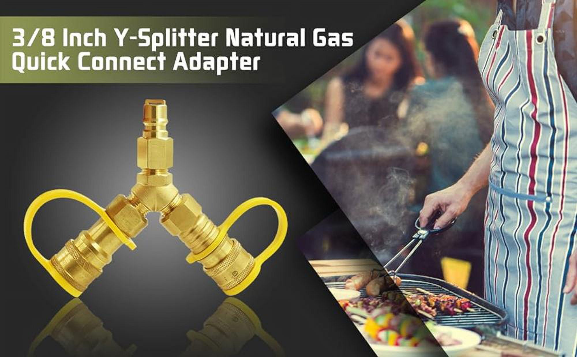 1PCS 3/8'' Y Splitter Natural Gas Propane Quick Connect Splitter,Suitable for Weber Natural Gas Grill. Portable Power Generator,Patio Heater,Pizza Oven, Outdoor Firepit