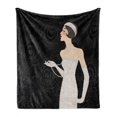 thumbnail image 1 of Old Hollywood Soft Flannel Fleece Throw Blanket, Pale Skin Lady with Long White Dress on Art Deco Backdrop, Cozy Plush for Indoor and Outdoor Use, 50" x 70", Charcoal Grey Beige, by Ambesonne, 1 of 6
