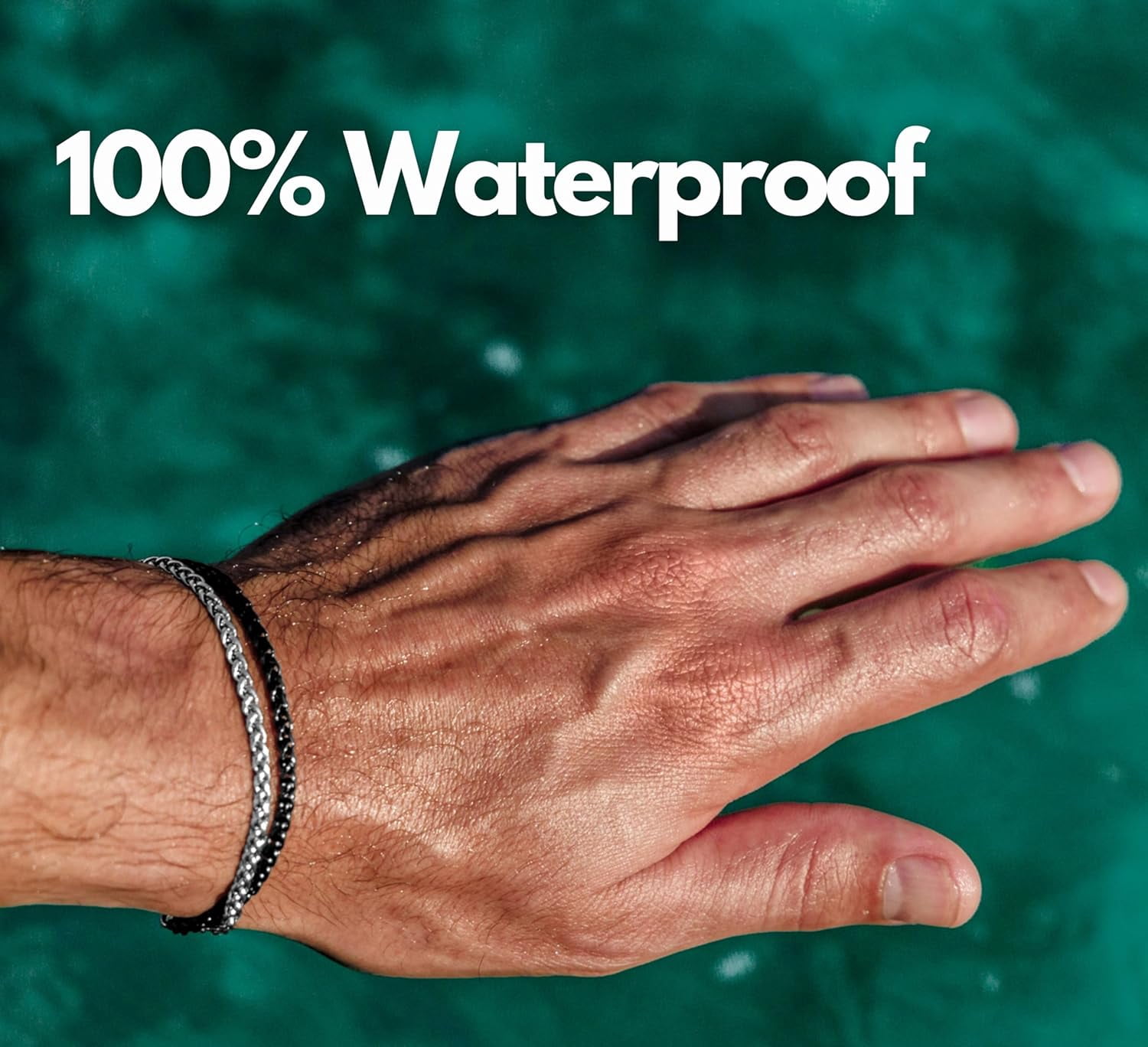 Mens Bracelet,Stainless Steel for Men, Non Tarnish Rope Chain Bracelets, Stylish Birthday Gift for Boys, Dad, Son, Boyfriend - Silver & Black 7"