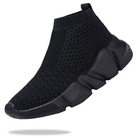 Santiro Boys Shoes Kids Running Shoes Lightweight girl Tennis Shoes Breathable Slip On Knit Sock Sneakers All Black (Little KidBig Kid) 45 M US