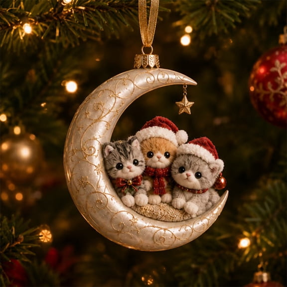 CHJK Christmas Cat Ornaments, Cute Kitten Designs Acrylic Tree Decorations, Lightweight Shatterproof DIY Holiday Decor for Christmas Trees, Window, Mantels & Cat Lovers, 1Pcs