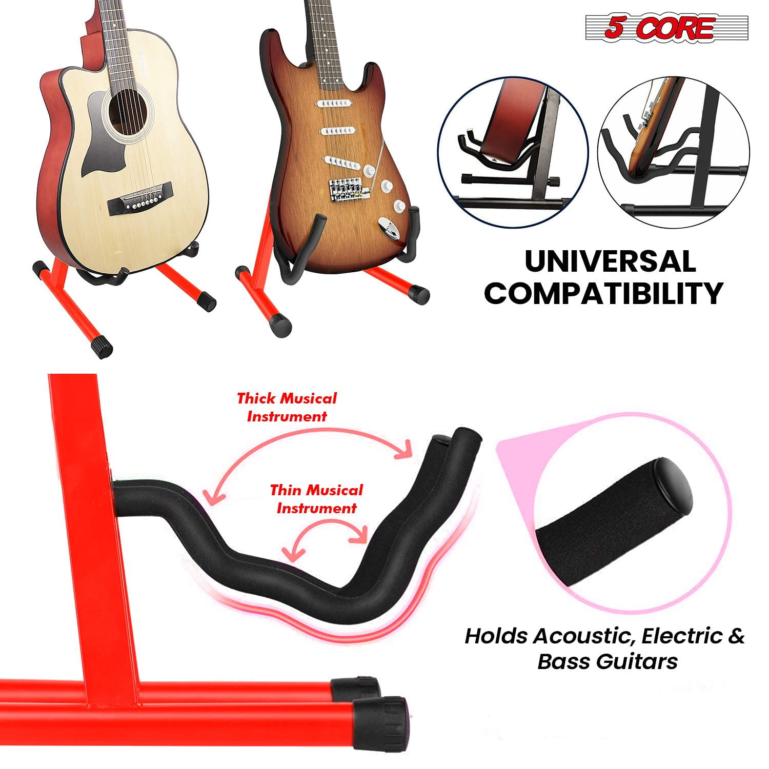 A-Frame Guitar Stand w/ Foam Arms, 12" Width, Foldable Design, Non-Slip Base