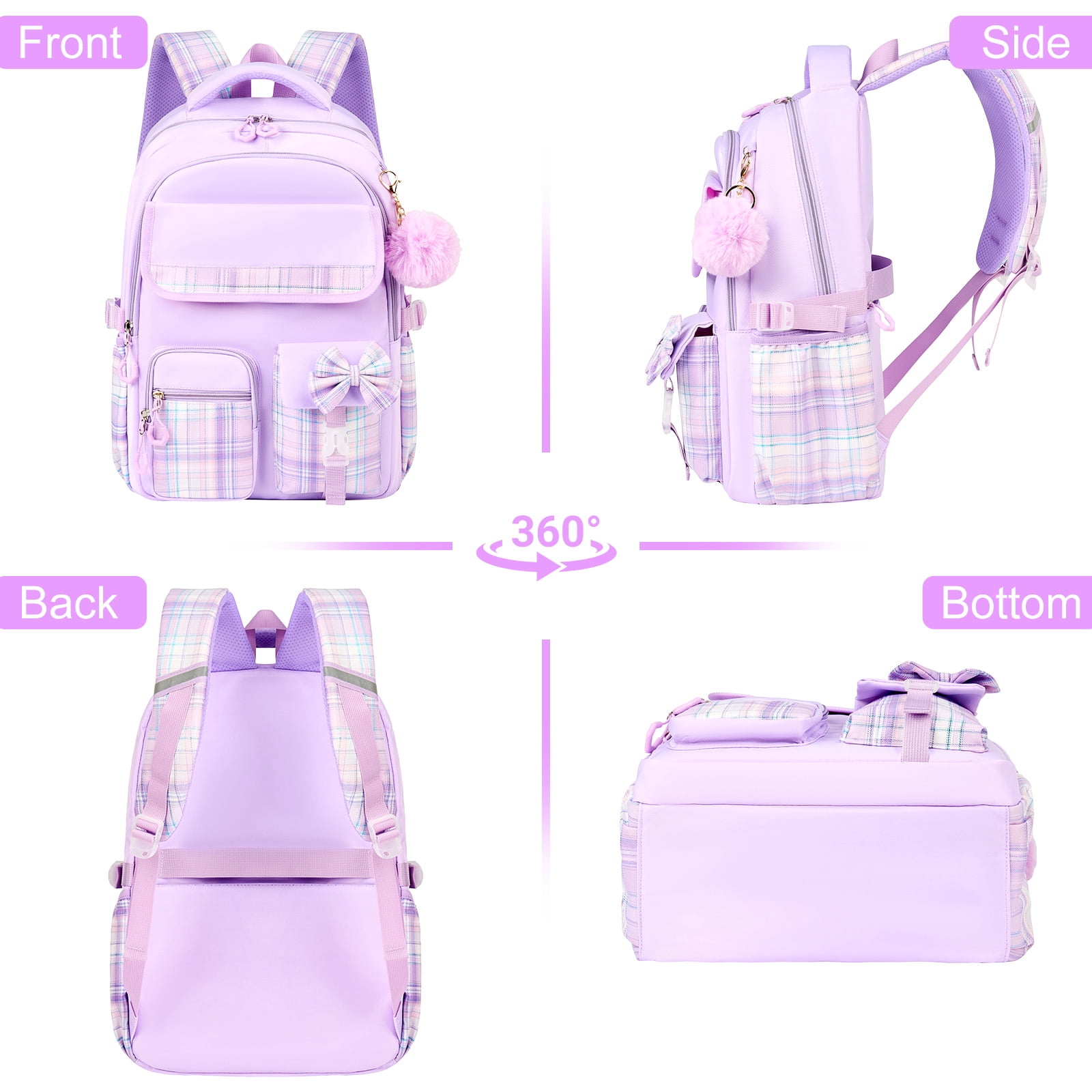 Gynky Backpack for Ages 4-12, Cute School Bag for Elementary & Middle School - Purple, Great as a Back to School Gift