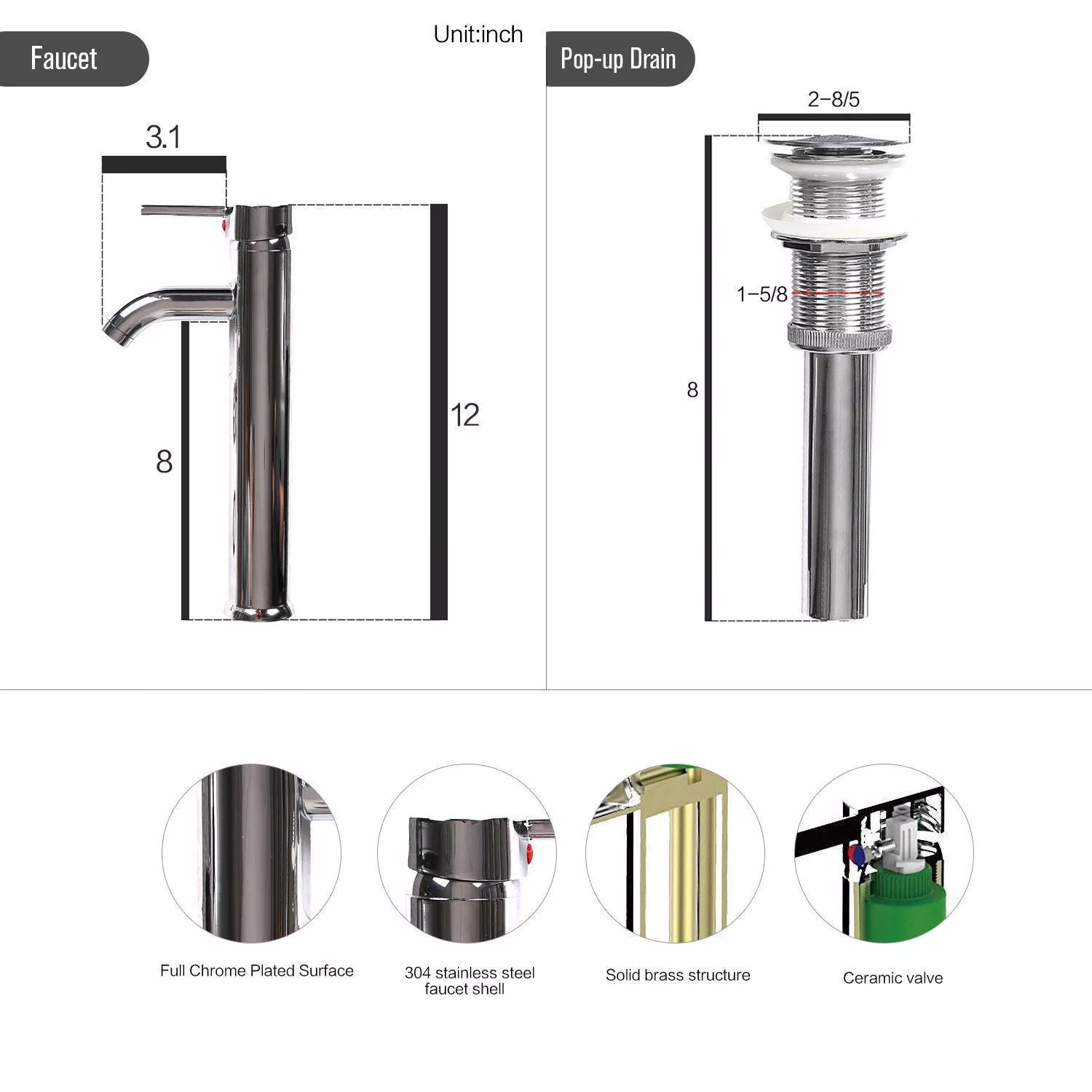 ELECWISH Bathroom Sink and Faucet Combo Artistic Tempered Glass Vessel Sink Basin Washing Bowl Set, Cabinet Countertop Sink with Chrome Faucet Pop-up Drain (Oval)