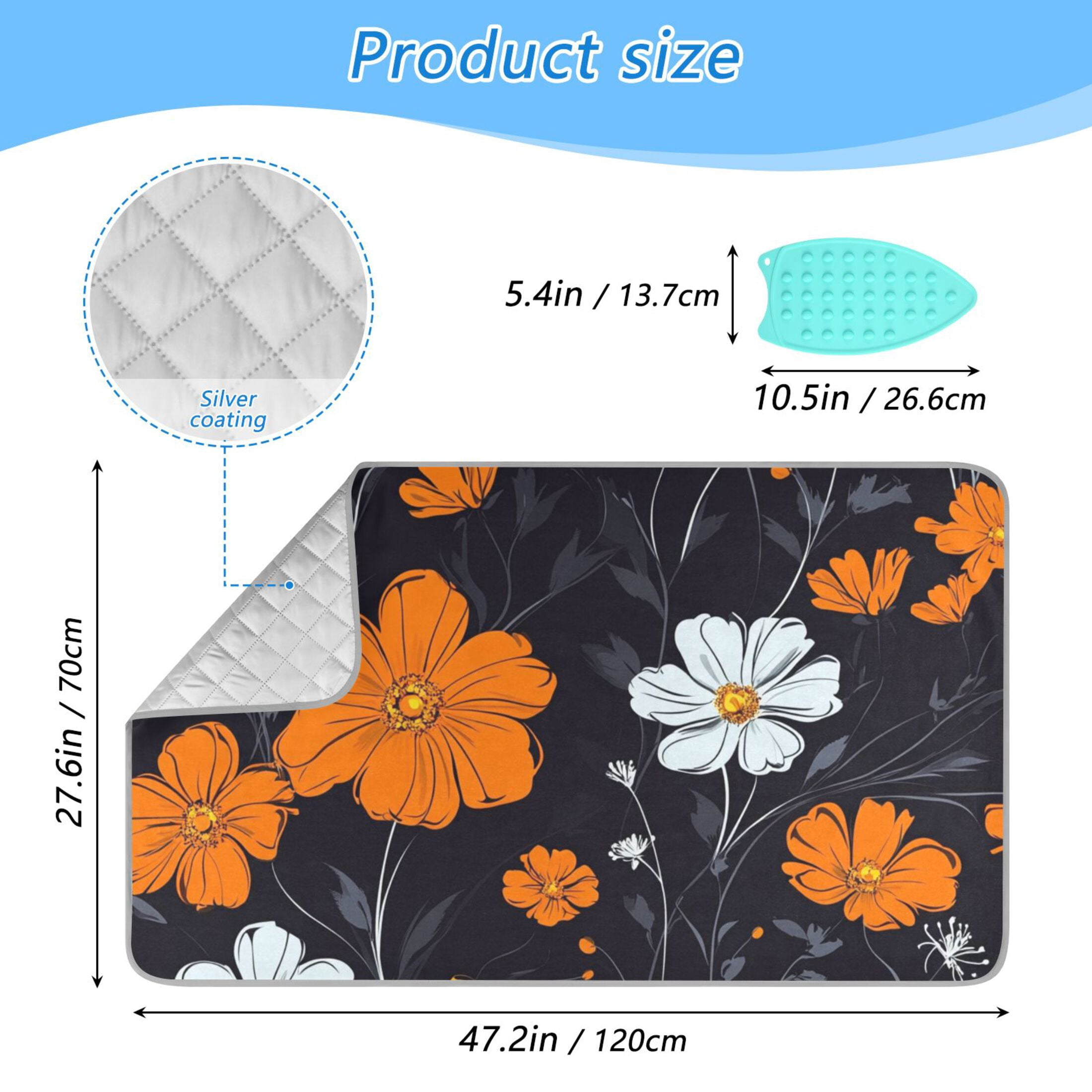 White and Orange Wildflowers Ironing Mat Blanket for Table Top Travel Portable Ironing Board Pad 47.2x27.6 Inch