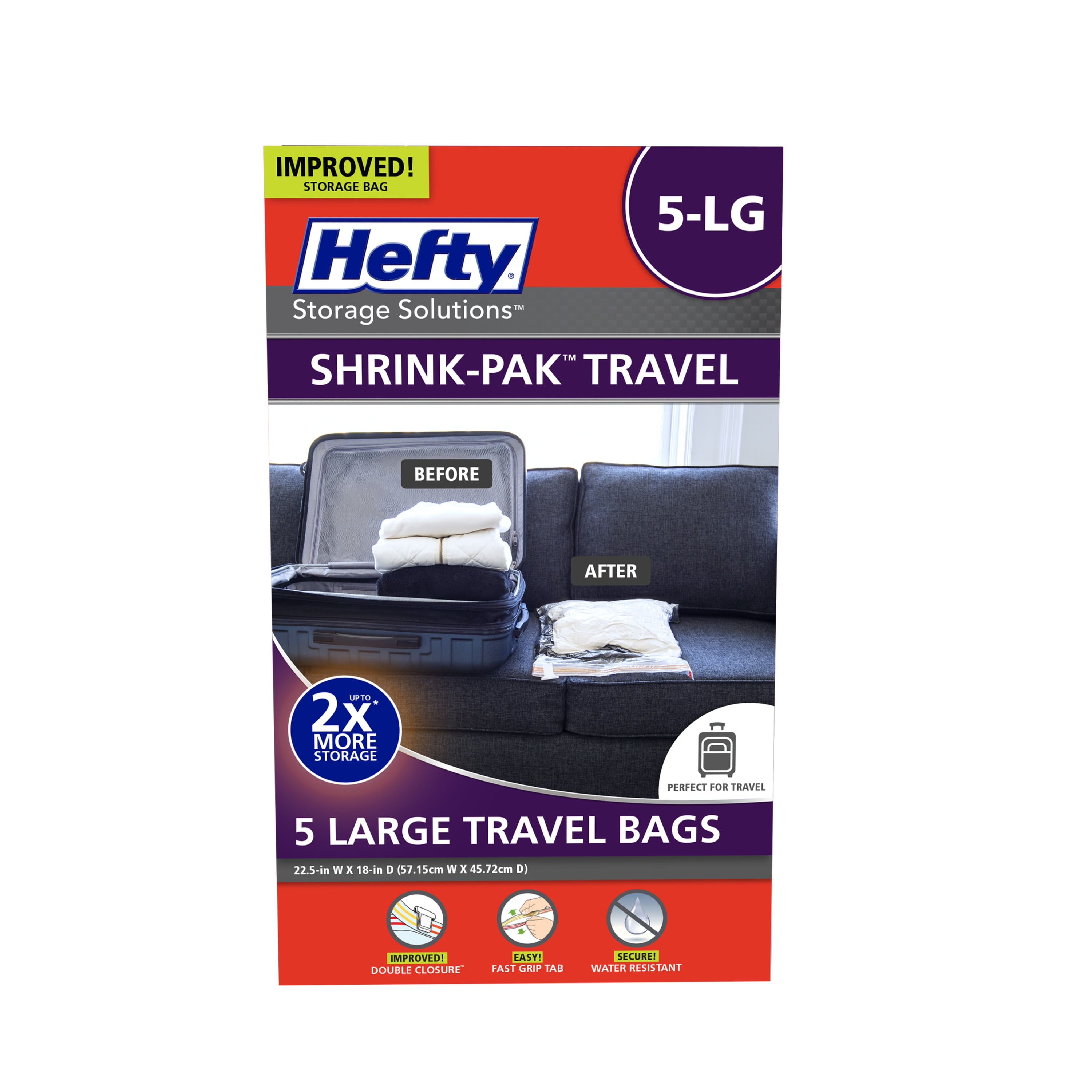 Hefty Shrink-Pak 5 Large Travel Bags