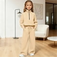 thumbnail image 3 of UACY Half Zip 2 Piece Sweatsuits for Girls Mock Neck Sweatshirts Wide Leg Sweatpants Set Thumbhole Tracksuit (Beige, 5-6 Years), 3 of 10