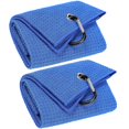 thumbnail image 1 of Vividly Paquete De 2 Toallas De Golf Triples, Tela De Microfibra Premium, Patrón De Gofre Con Mosquetón Negro Resistente, Toallas De Golf Azules Para Bolsas De Golf Para Hombres (Azul), 1 of 5