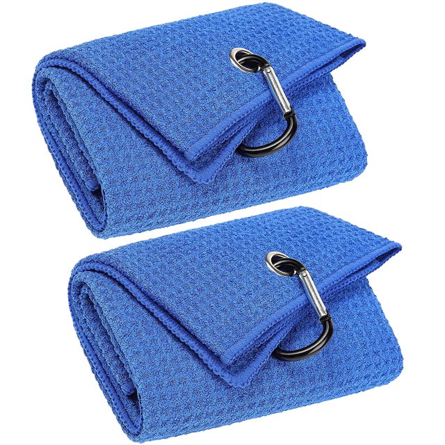 Vividly Paquete De 2 Toallas De Golf Triples, Tela De Microfibra Premium, Patrón De Gofre Con Mosquetón Negro Resistente, Toallas De Golf Azules Para Bolsas De Golf Para Hombres (Azul)