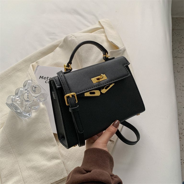 Black Leather Inspired Mini Kelly Bag | Luxury Small Handbag Black