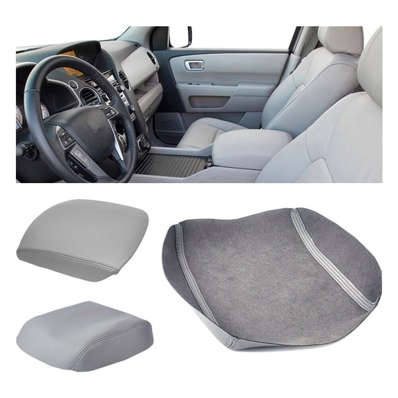 Fit 09-15 for Honda Pilot Leather Center Console Cover Front Door Armrest Cover Gray -