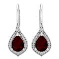 thumbnail image 2 of Dazzlingrock Collection 8X6mm Pear Garnet & Round White Diamond Halo Style Teardrop Dangling Drop Earrings for Women (0.15 ctw, Color I-J, Clarity I1-I2) in 18K White Gold, 2 of 4