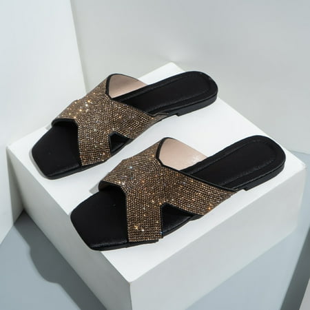 

Cathalem Wedge Thong Sandals for Women Size 10 Fashion Flat Casual Rhinestone Hollow Out Slippers Sandals for Women Size 9w Black 8