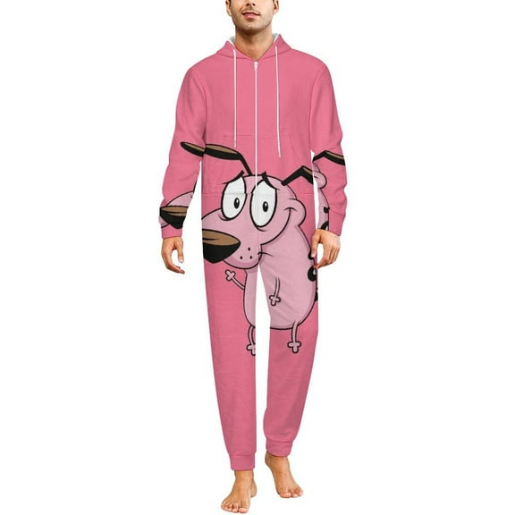Courage The Cowardly Dog Unisex Onesie Pajamas Zipper Jumpsuit Hooded One Piece Sleepwear for Family Mens Womens