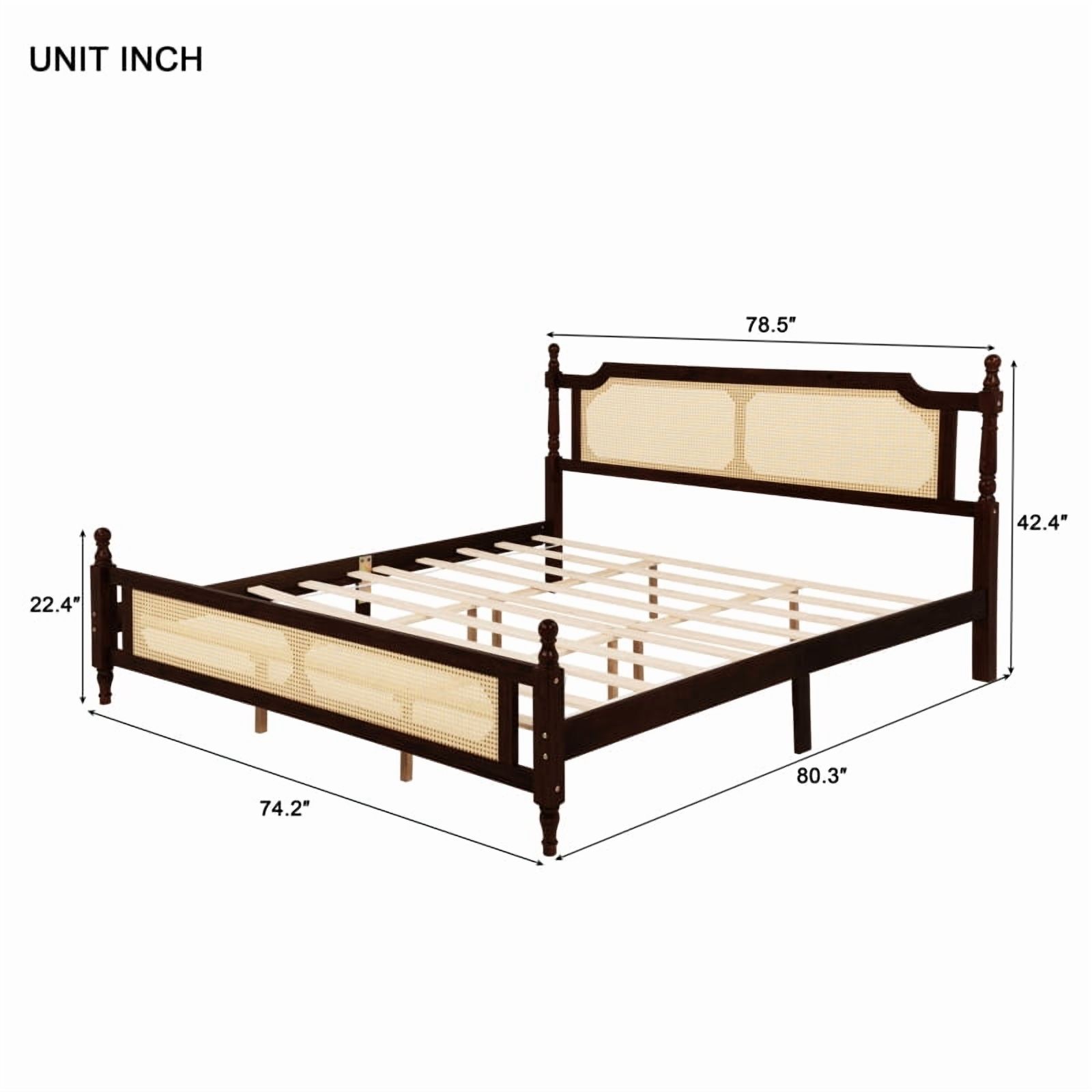Luckynote King Size Solid Wood Bed Frame, Rustic Design with Rattan Headboard and Footboard, Espresso