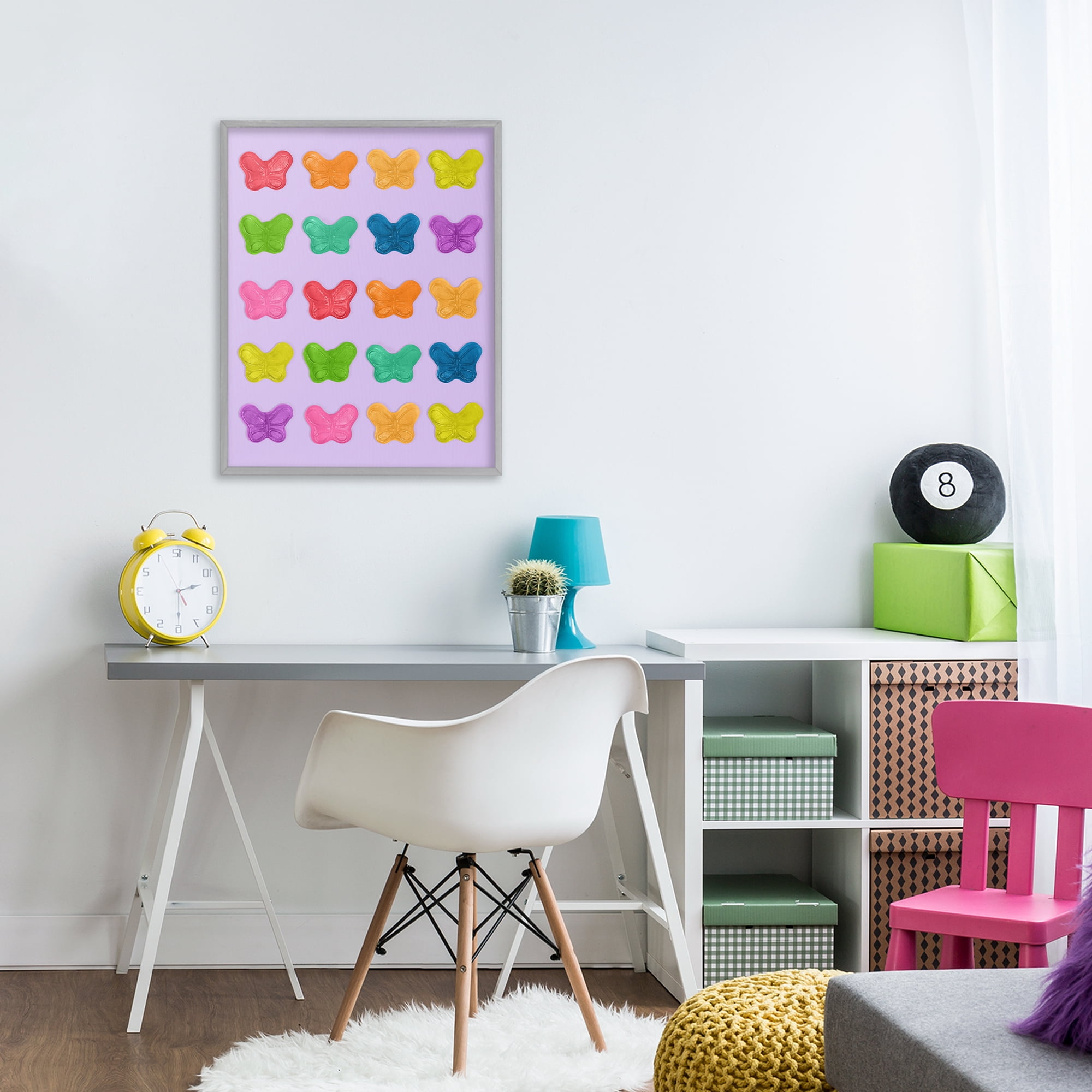 Stupell Industries Colorful Butterflies on Lilac Gray Framed Giclee Art, design by LISH Creative