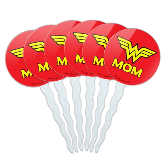 Wonder Woman Wonder Mom Logo Cupcake Picks Toppers Decoration Set of 6