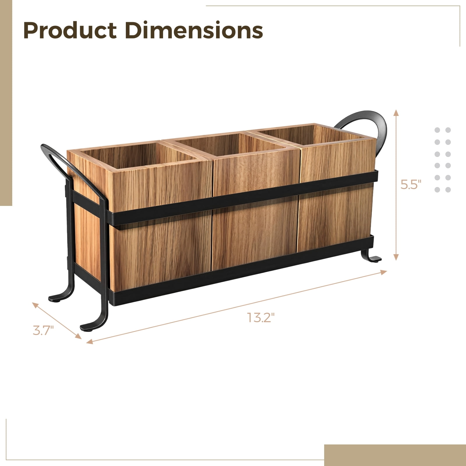 Silverware Caddy, Wooden Utensil Holder with 3 Compartments and Handle, Farmhouse Rustic Cutlery Holder Flatware Caddy for Party Kitchen Counter