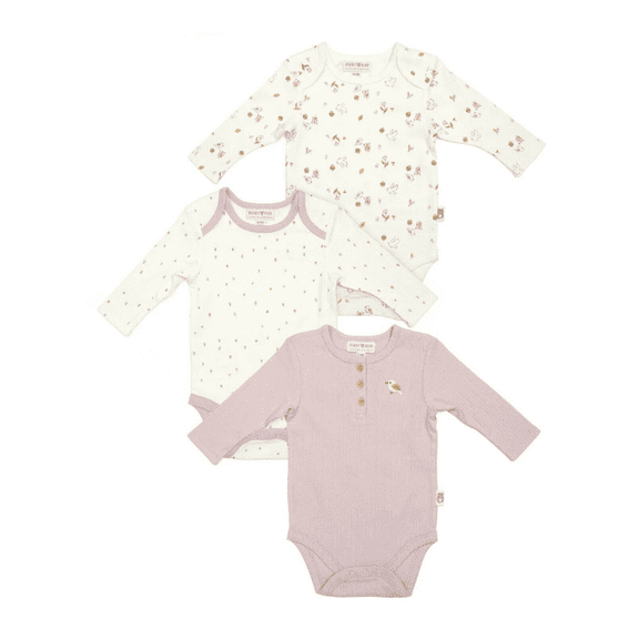 Rabbit+Bear100% Organic Cotton Baby Boy 3 Pack Long Sleeve Bodysuits, 0-3 Months