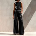 thumbnail image 2 of CIENVNSTG Workout Sets For Women Sleeveless Crop Top Wide Leg Pants 2 Piece Outfit Cruise Travel Beach Vacation Clothes With Pocket XL, 2 of 7