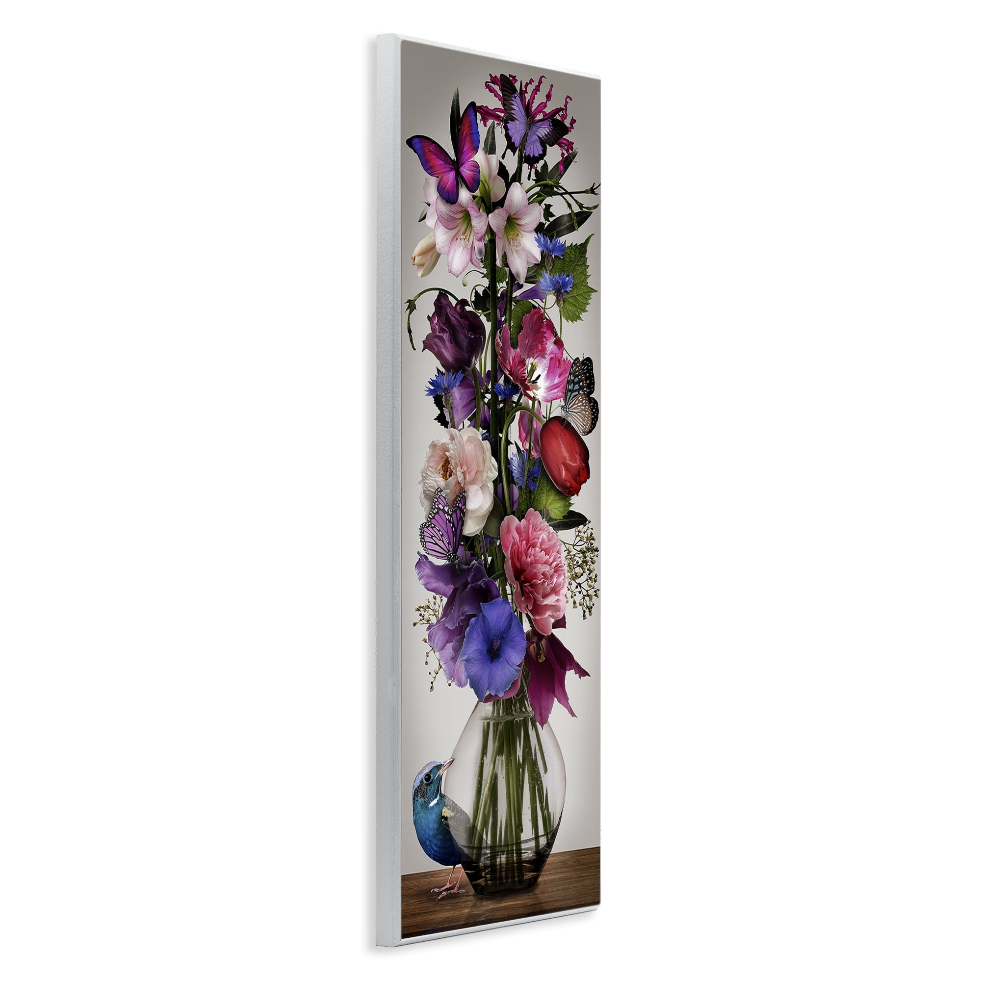 Stupell Industries Bird Peeking at Bouquet Plants & Flowers Painting Unframed Art Print Wall Art, 7 x 17
