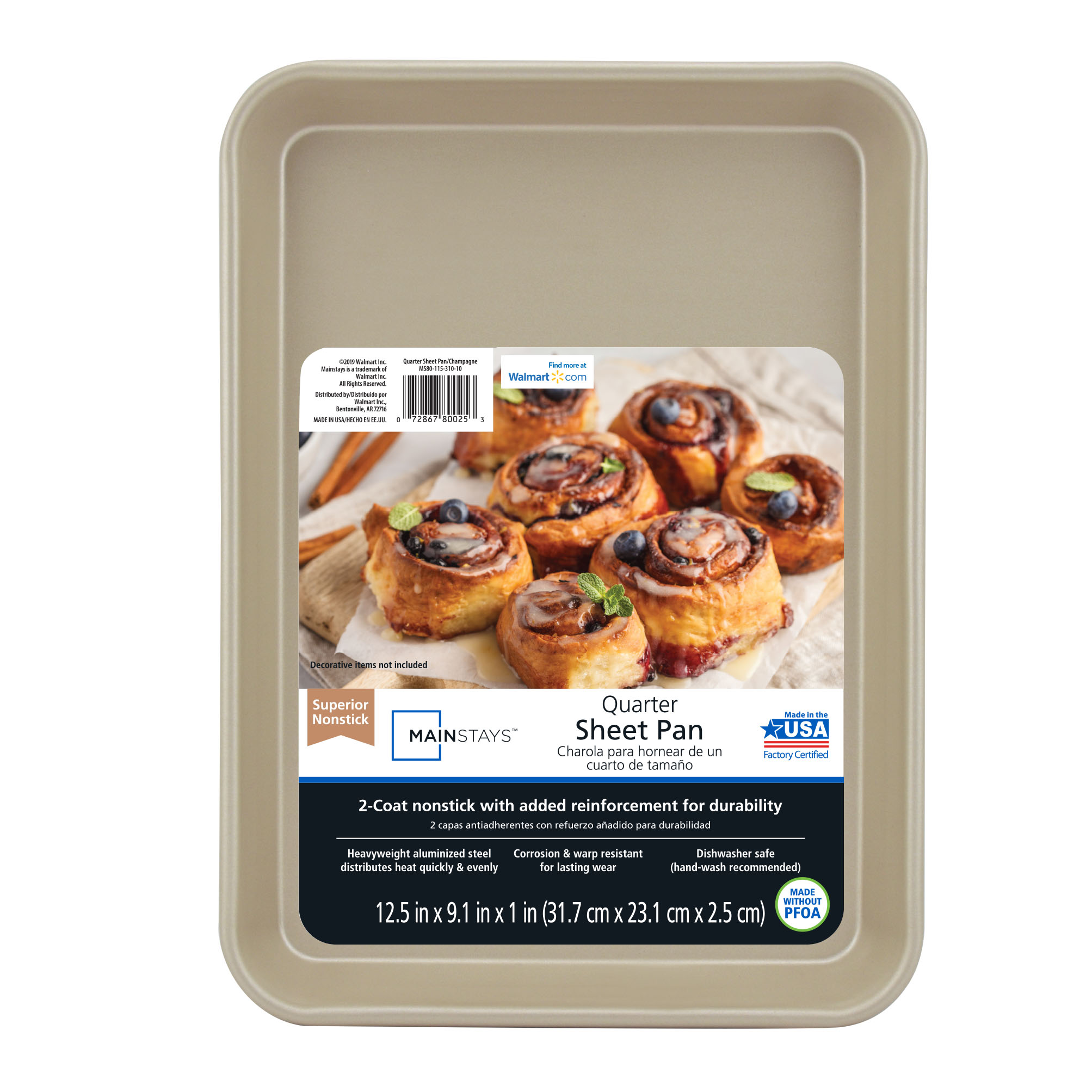 Mainstays Gold Nonstick Aluminized 12.5" x 9.1" x 1" Quarter Sheet Pan, Multi-Purpose, Jelly Roll Pan