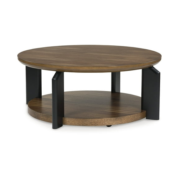 Signature Design by Ashley Kraeburn Two-Tone Round Coffee Table with Casters, Brown
