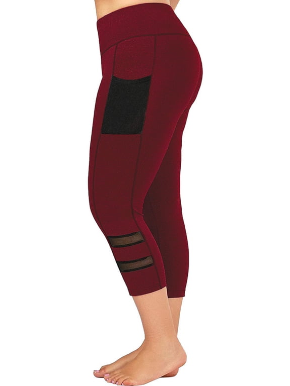 Plus Size Womens Compression Base Layer Capri Pants Pockets Stretch Yoga Leggings
