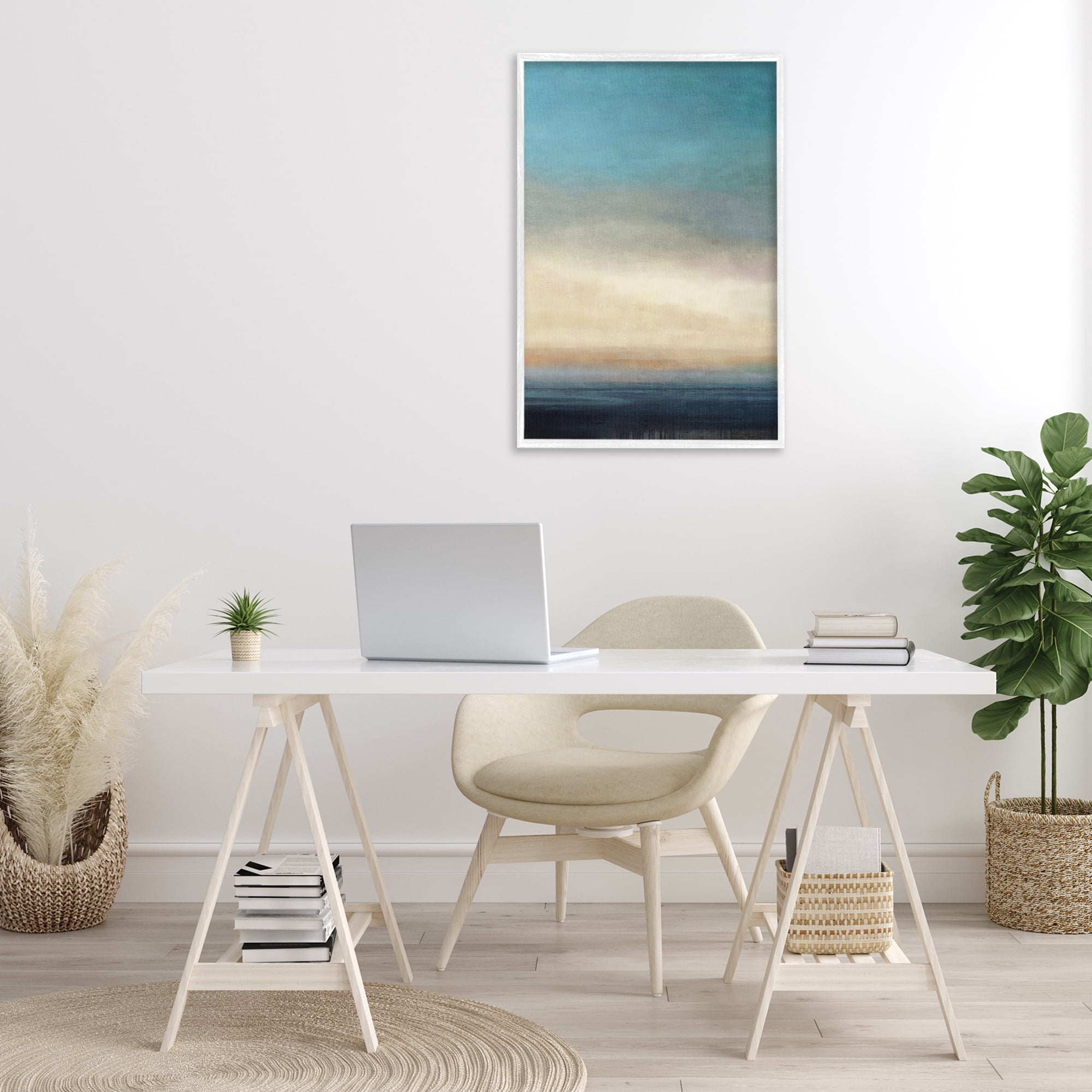 Stupell Industries Deep Blue Ocean Abstract Coastal Painting White Framed Art Print Wall Art, 20 x 30