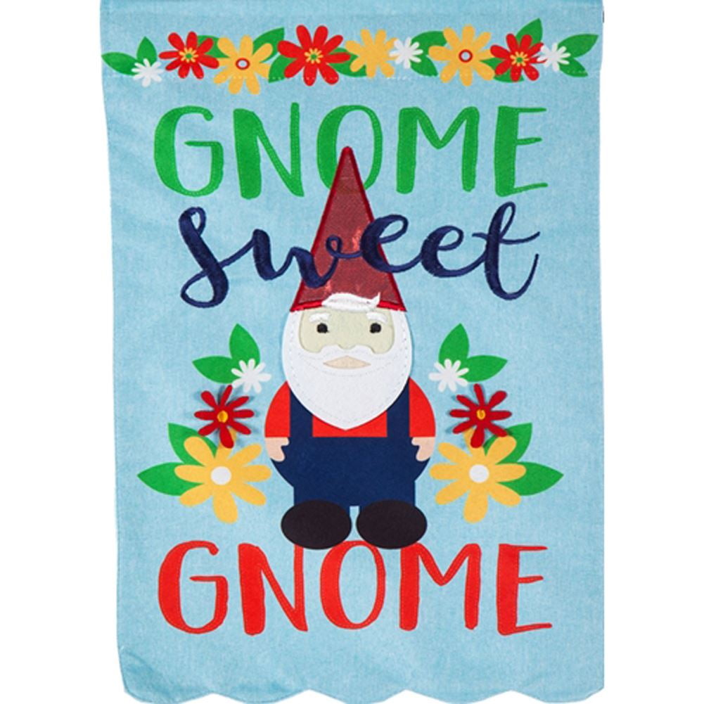 Evergreen Applique Garden Flag Gnome Sweet Gnome