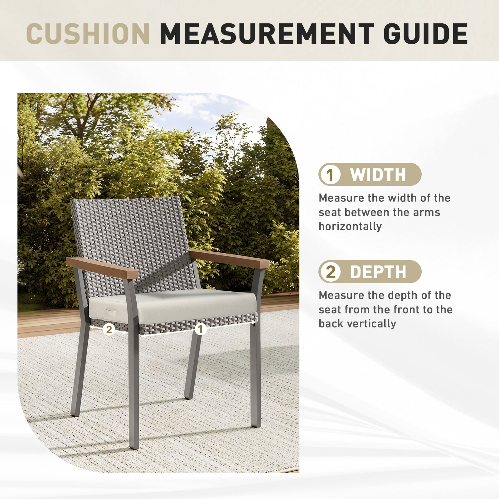 BPS Outdoor Chair Cushions Set of 2, 19" x 19" Water Resistant Outdoor Seat Cushions for Patio Furniture Dining Chair Pads Replacement, Ivory