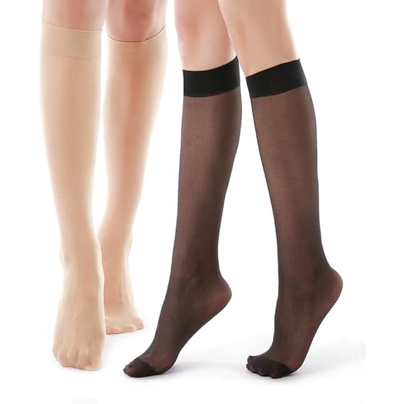 10 Pairs Knee High Pantyhose with Reinforced Toe - 20D Nylon Stockings for Women