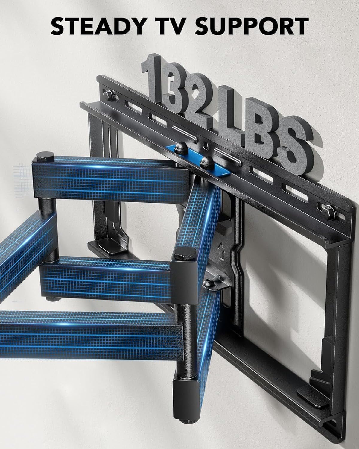 Full Motion TV Wall Mount for 42-85 inch Flat Screen LED TV up to 132lbs Swivel Dual Articulating Arms Mount, Tool-Free Tilt Bracket Max VESA 600x400mm, Fits 8” 12” 16" Wood Studs