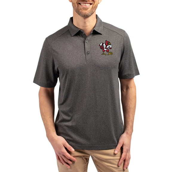Men's-Cutter & Buck  Heather Black Louisville Cardinals Forge Eco Stretch Recycled Polo