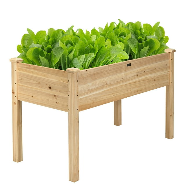 Costway Maceta Elevada de Madera Abeto Tiesto de Exterior e Interior con Hoyos de Drenaje para Verduras Fruta Flores Verduras Natural 125 x 59 x 76 cm