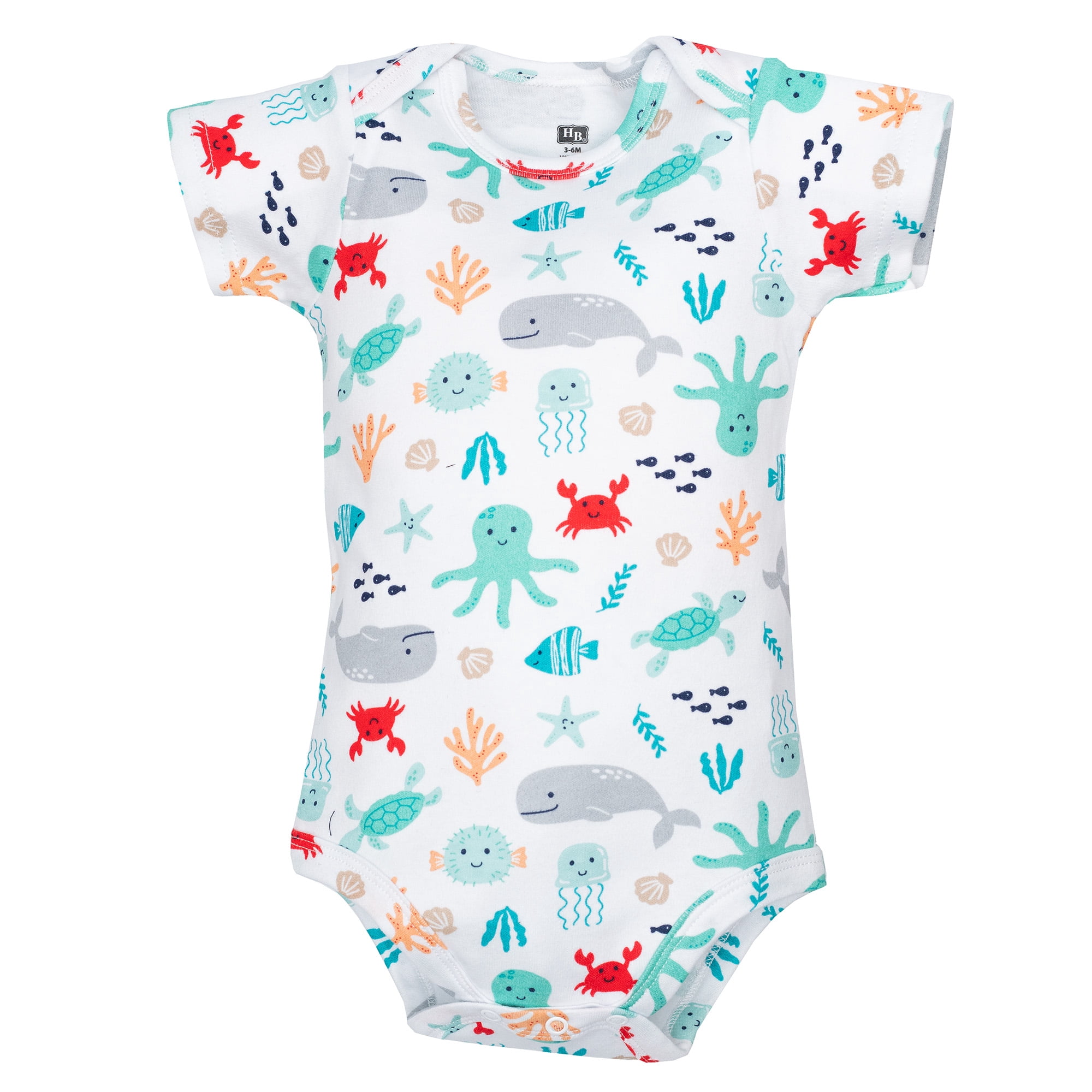 Hudson Baby Infant Boys Cotton Bodysuits 5-Pack, Sea Characters, Newborn