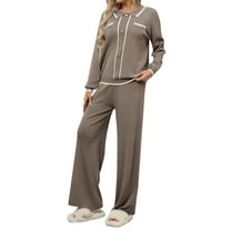 BangWanChi Two Piece Sets for Women Going Out Women Winter New Loose Casual Fashionable Breasted Lapel Long Sleeved Top wide Leg Pants Long Sleeved Lapel Set