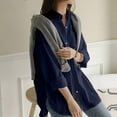 thumbnail image 4 of outfmvch long sleeve shirts for women plus size solid pocket loose casual button long sleeve shirt womens tops navy, 4 of 8